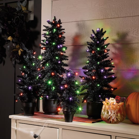 Pre-Lit Black Potted Tinsel Tree